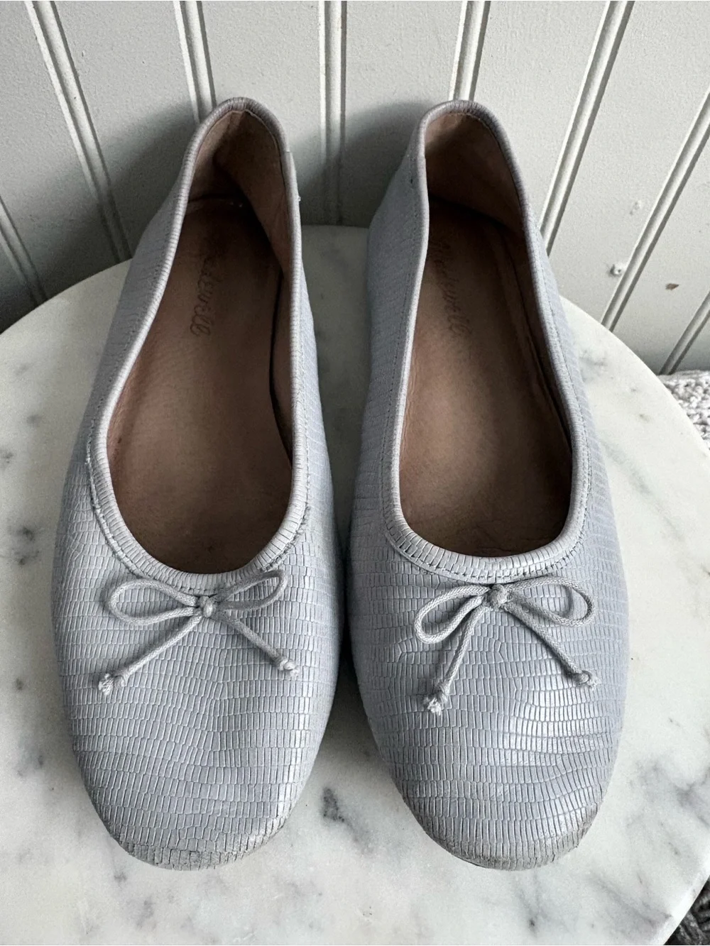Madewell Leather Adelle Bow Ballet Flats Women’s 7 Gray Embossed Casual Designer - Picture 5 of 11